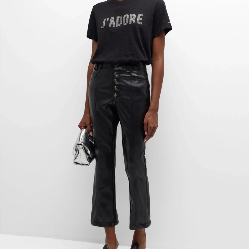 Cinq a Sept Wallace Faux Leather Bootcut Ankle Pants Black Size 4 - Picture 1 of 6
